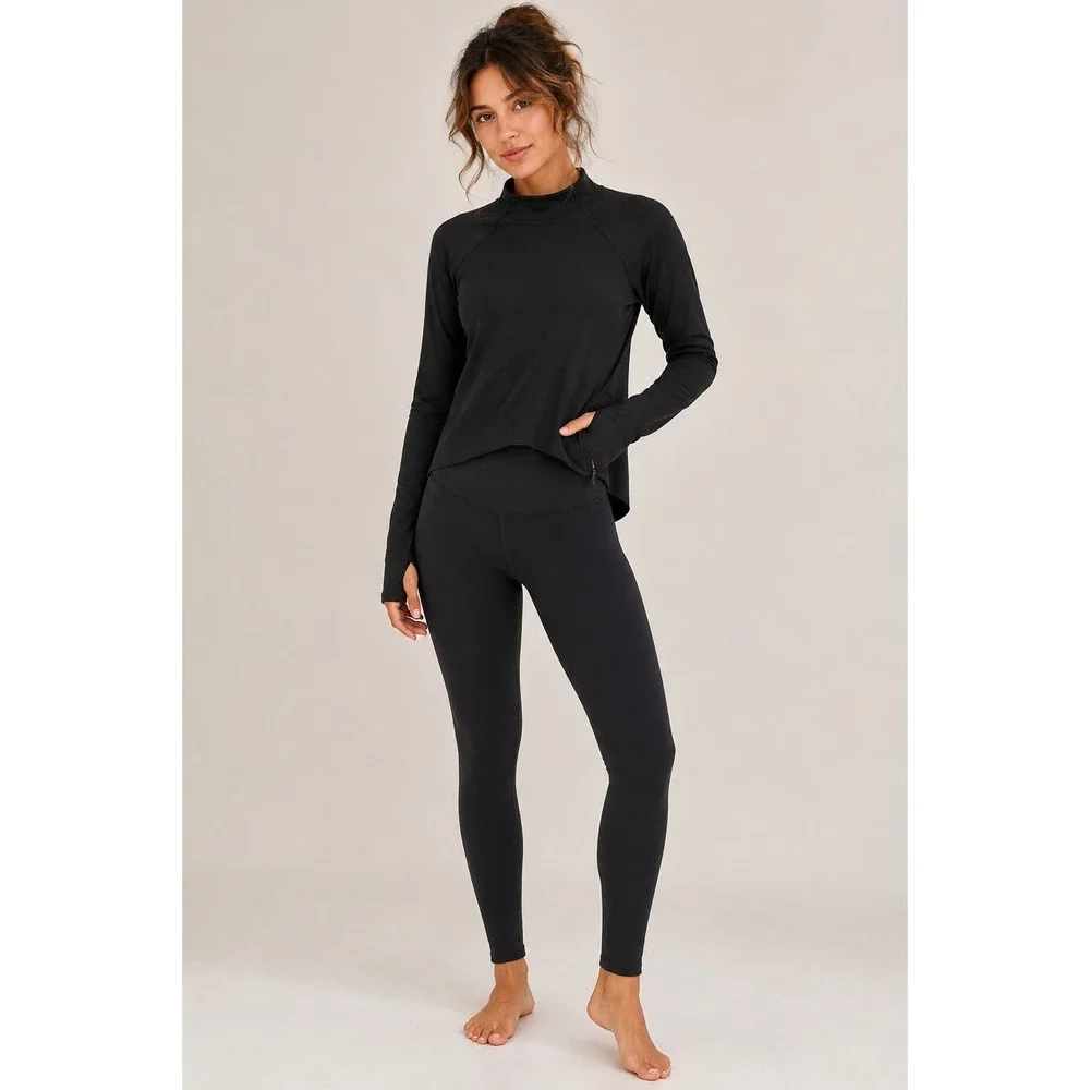 Lululemon Hill Valley Mock Neck Pullover Black Size 2 Thumbhole Zip Pocket